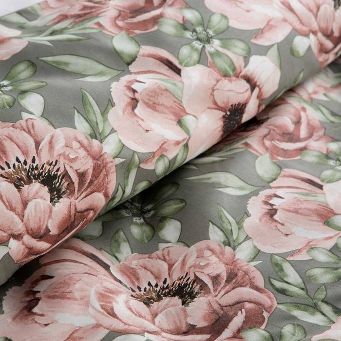 Pościel komplet pościeli 160x200cm bawełna stalowy różowy kwiaty