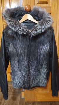 Куртка кожаная с мехом чернобурка