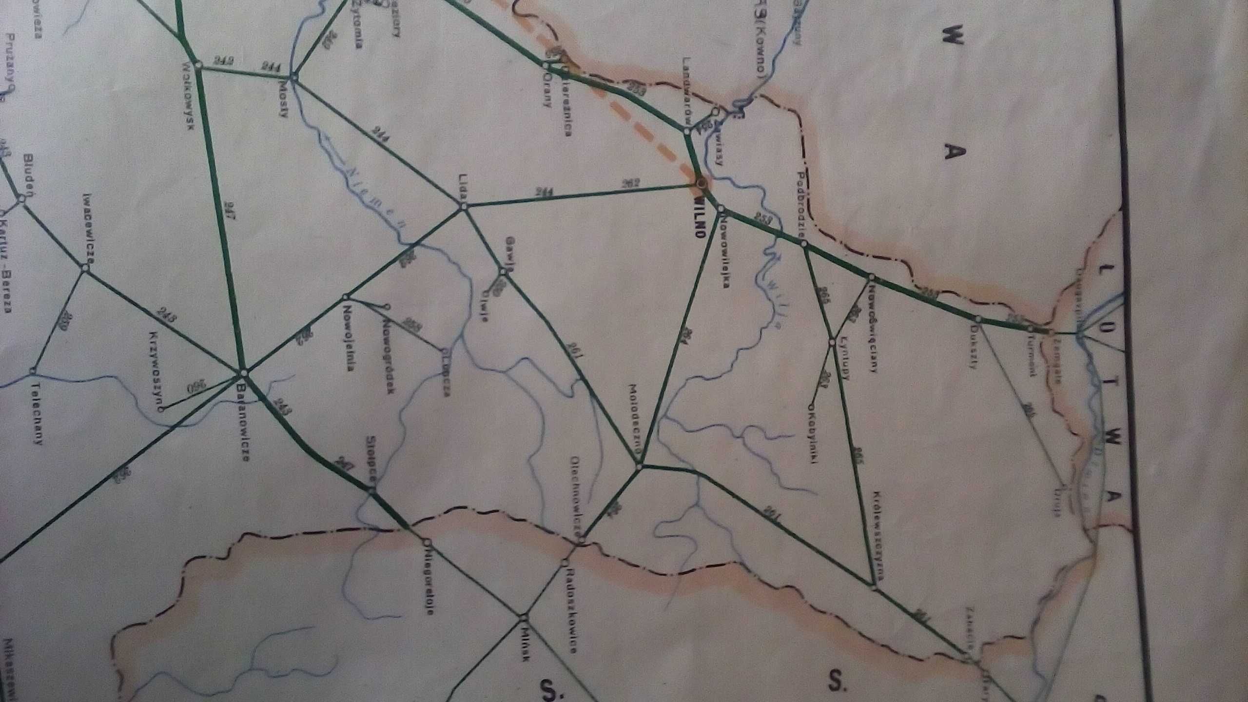 Mapa Polskiej sieci kolejowej 1929 roku.