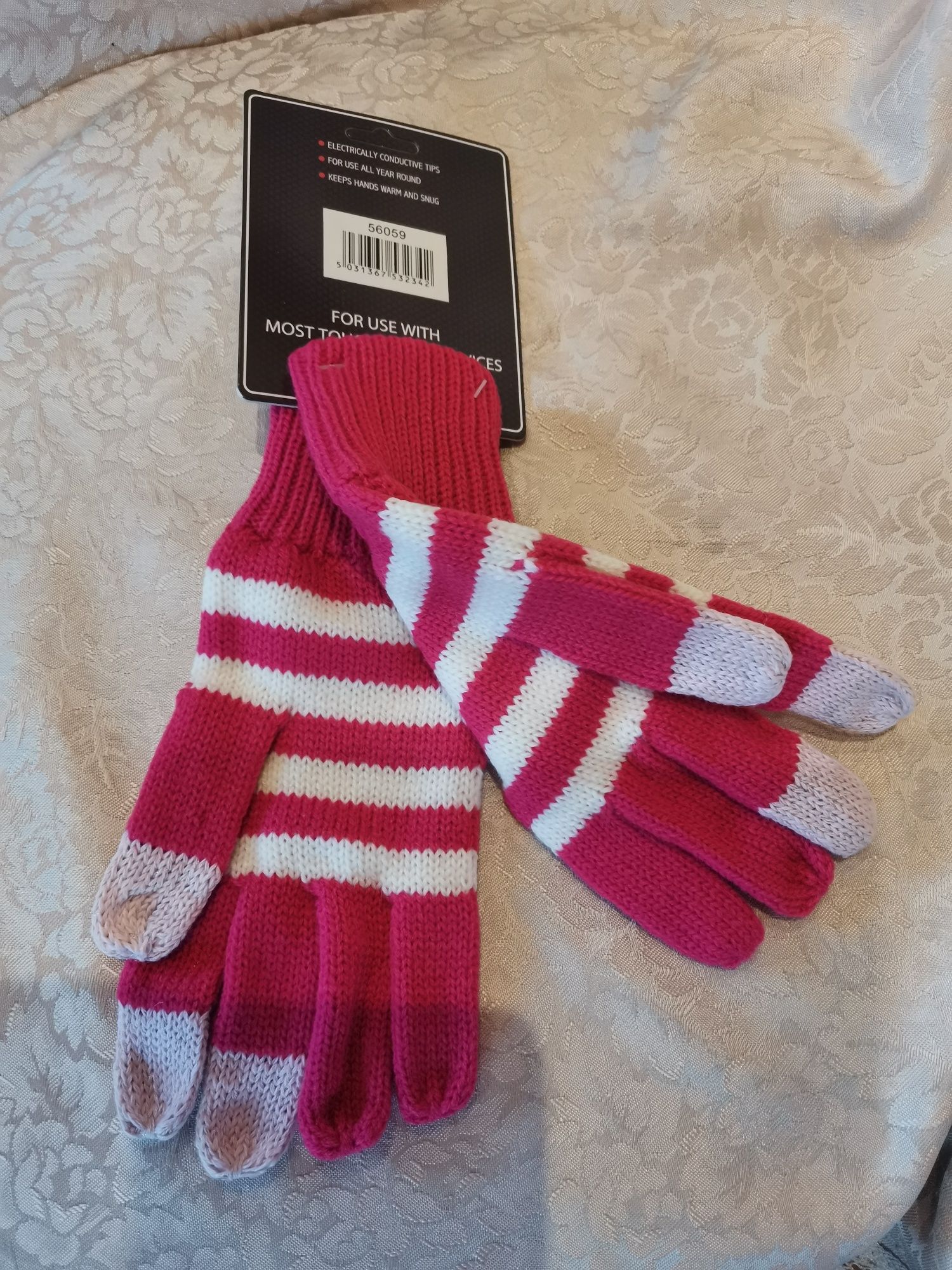 Rękawiczki Touch Screen Gloves różowo-białe, dotyk, nowe