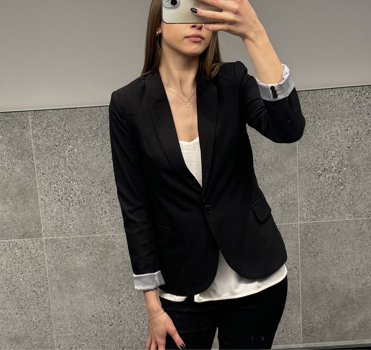 Klasyczny czarny żakiet marynarka elegancka biurowa do biura jak nowa