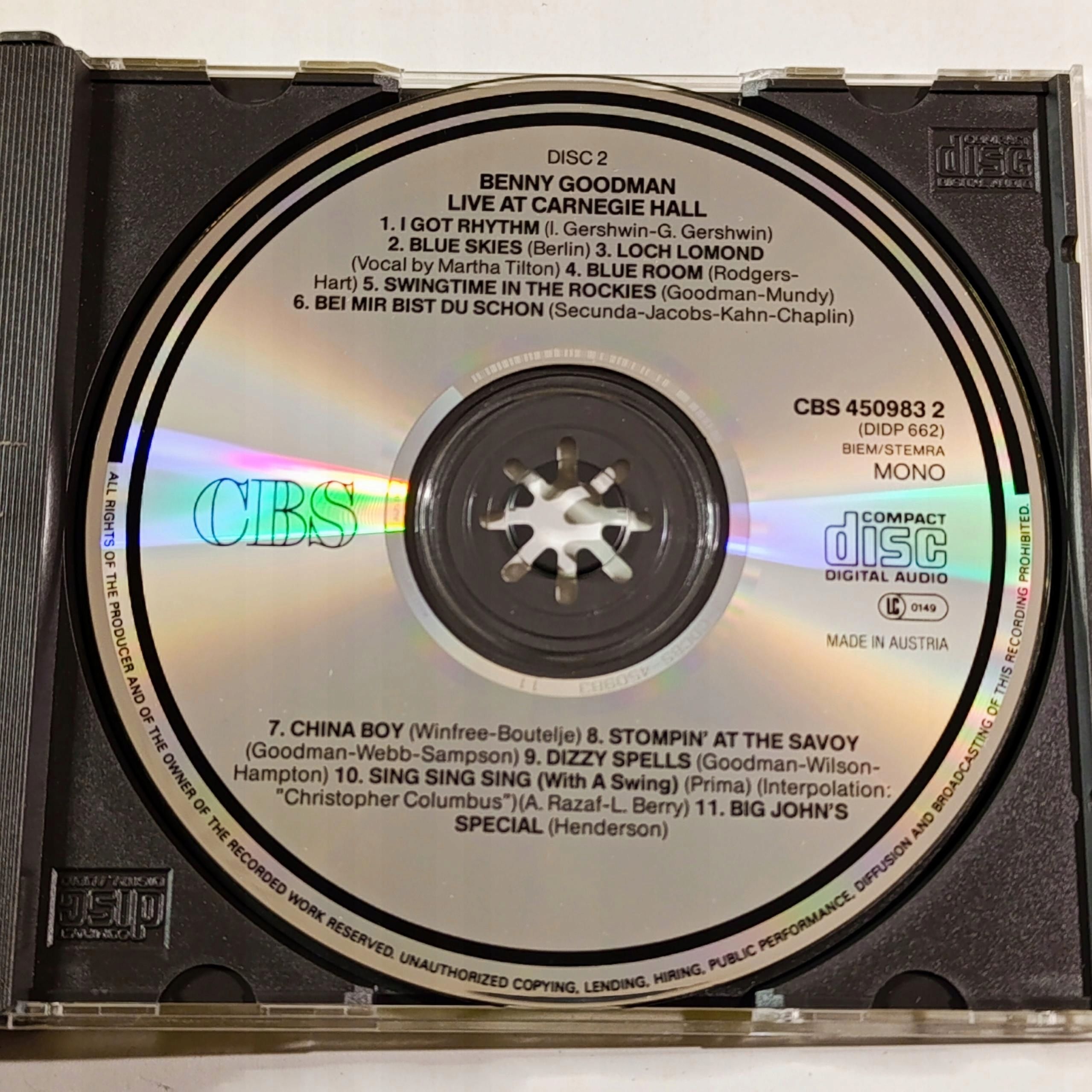 Benny Goodman- Live At Carnegie Hall -- 2 CD -- 6982