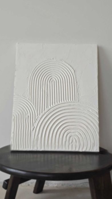 Текстурна картина ручної роботи. Абстракція 30х40 см. Молочний білий