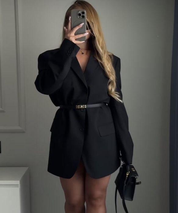 Чорний оверсайз піджак блайзер пиджак жакет на підкладці батал 52 54