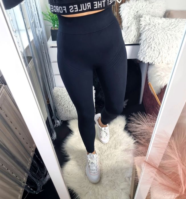 Leginsy spodnie damskie do ćwiczeń push up z wysokim stanem czarne M