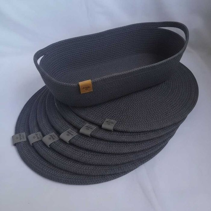 Набір з 6 шт. підтарільників 30 см сіро-блакитних і овального кошика