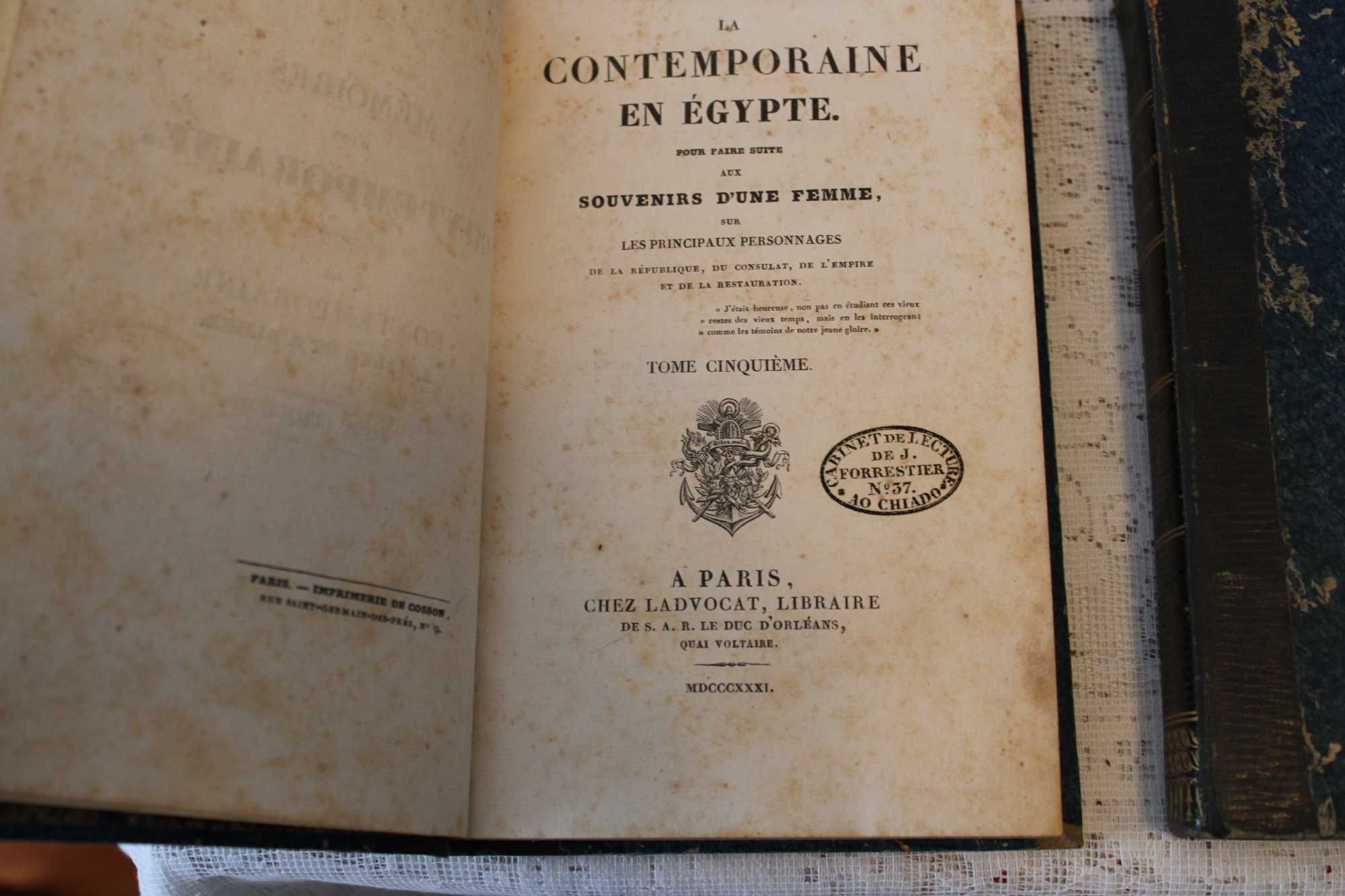 5 LIVROS "MÈMOIRE d`UNE CONTEMPORAINE"  EGYPTE TOME 2,3,4,5,6, DE 1831