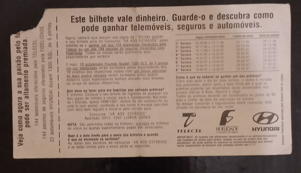 Vários Bilhetes de Jogo, Benfica-Porto, Estádio da Luz