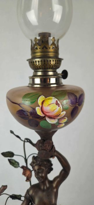 Wielka figuralna lampa naftowa majowe kwiaty Guillemin - Antyk Francja