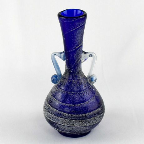 Jarra vidro moldado e soprado Azul cobalto, pintada em branco