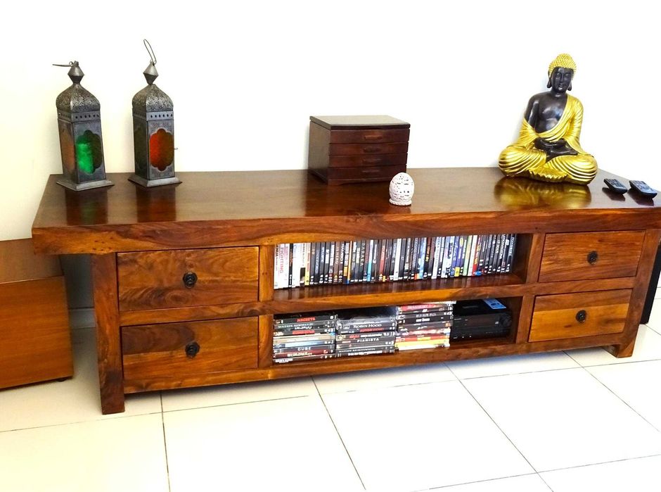 Kolonialna szafka RTV / niska komoda z drewna egzotycznego palisander