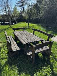 Zestaw meblowy ogrodowy drewniany solidny stół ławy ławki