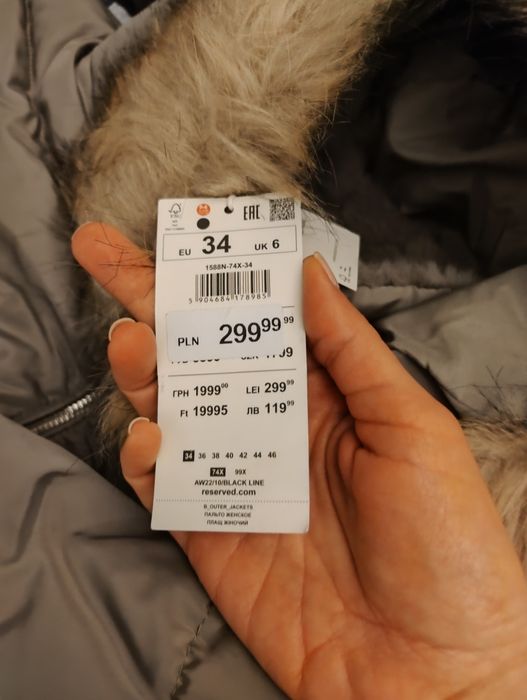 Płaszcz ocieplany Reserved NOWY z metką rozmiar 34 cena z metki 299,99