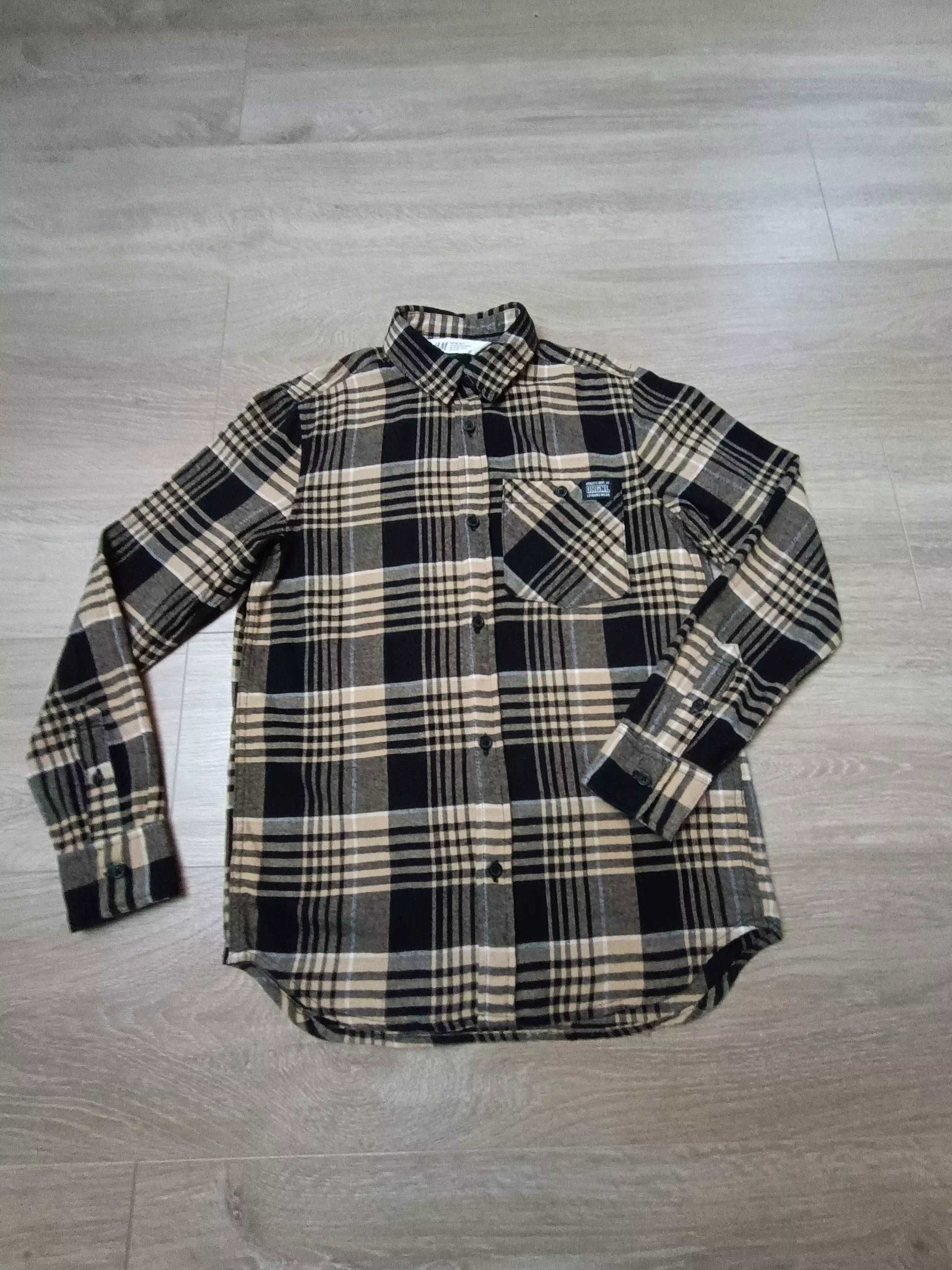 Koszula krata cienka flanela długi rękaw kołnierzyk kieszeń 'H&M' 146