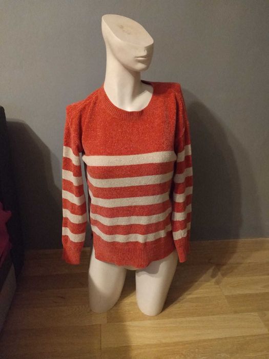 Szenilowy sweter damski w paski – rozmiar 34