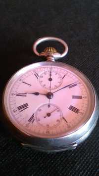 Zegarek kieszonkowy-dewizka Junghans-Chronograf srebro 800 antyk.