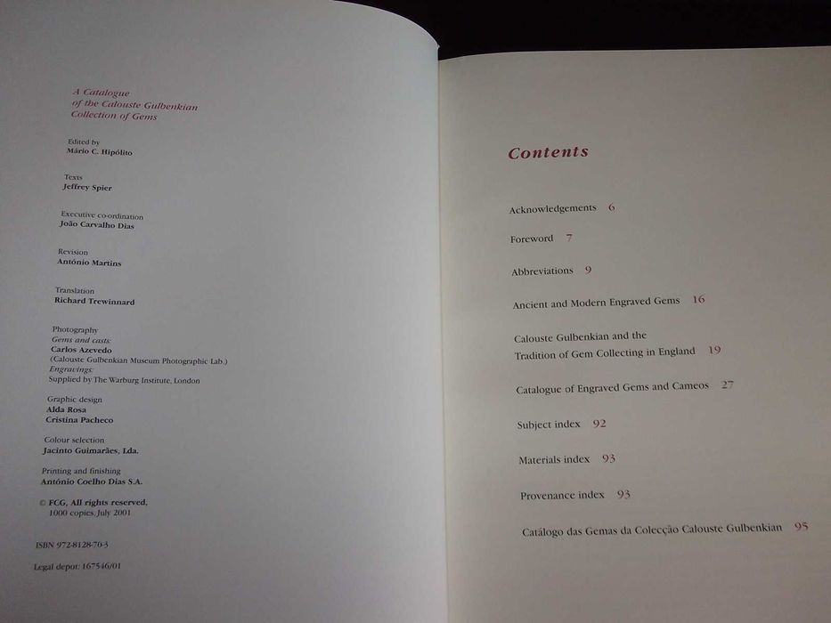Livro Catálogo Colecção Calouste Gulbenkian Gemas 2001