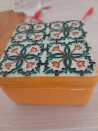 Caixa cerâmica tampa em padrão azulejo