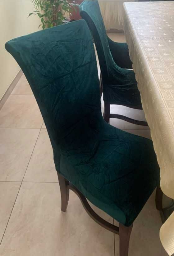 Welurowe pokrowce na krzesła ciemne zielone miękkie 4 sztuki