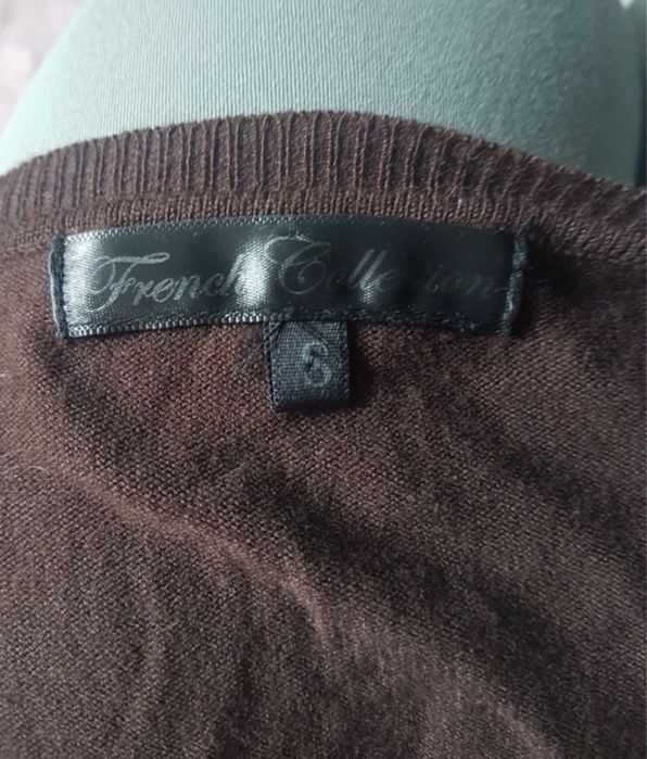 Sweterek na guziki French Collection lekki kardigan r. S czekoladowy