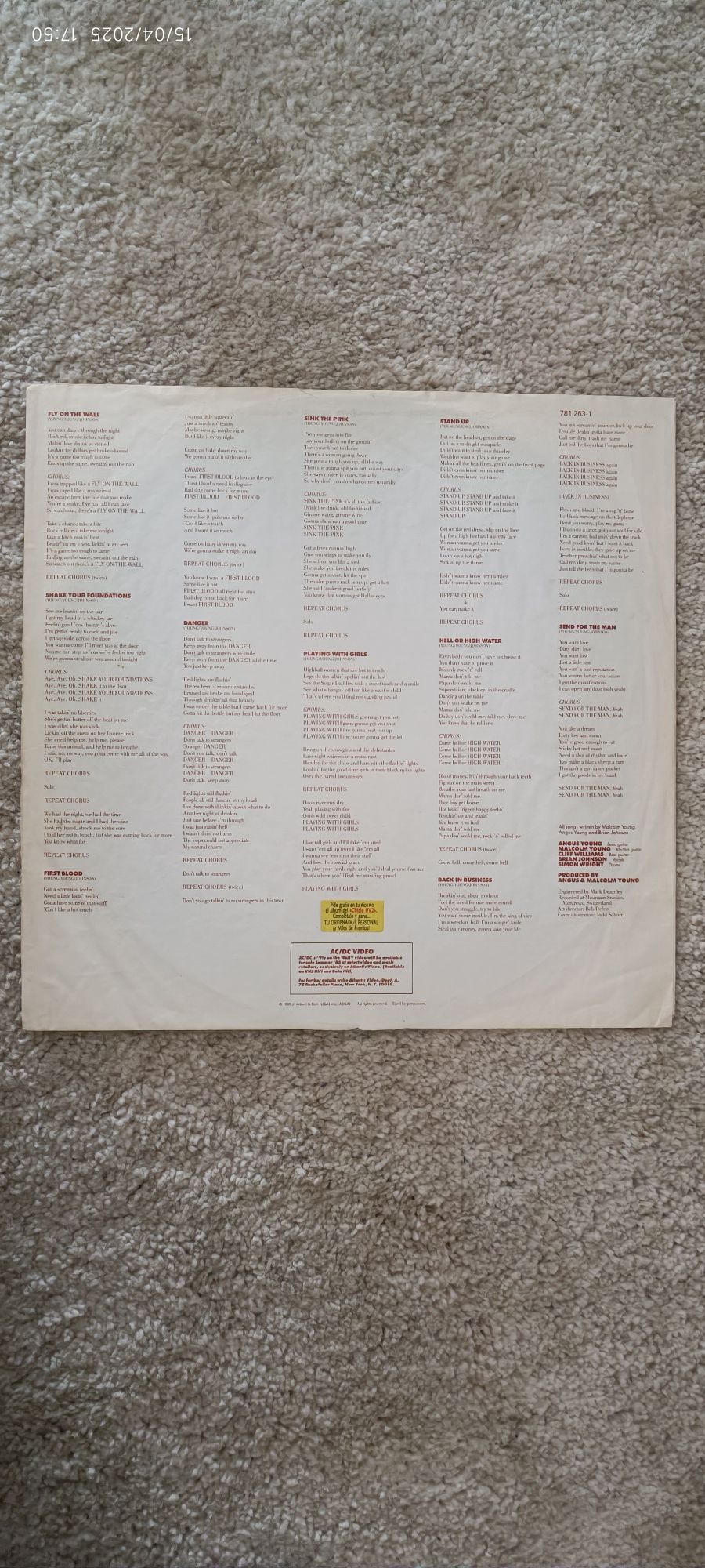 Ac Dc "Fly On The Wall" 1985