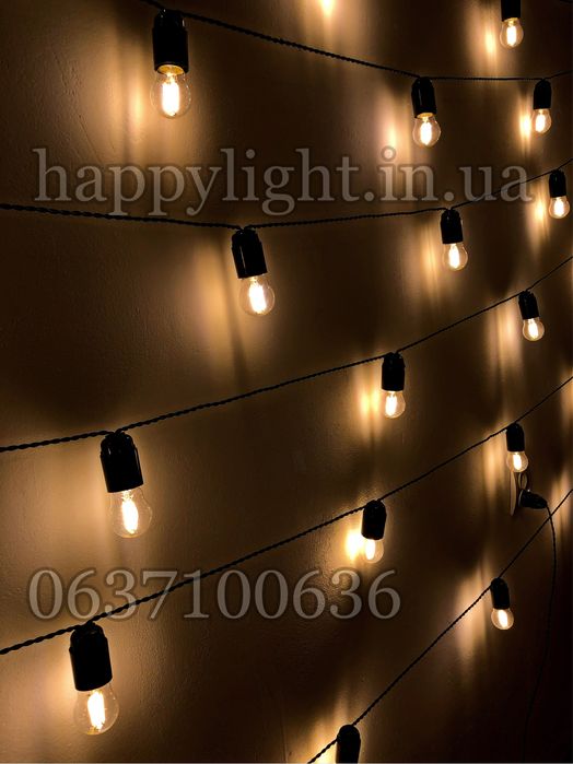 Гирлянда ретро уличная влагостойкая IP-67 витой провод Е27 лампы лэд