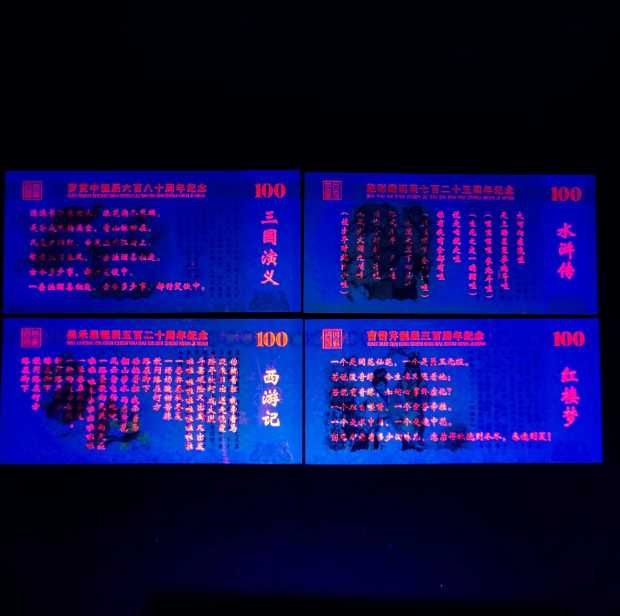 Unikatowy zestaw 4 kolekcjonerskich banknotów pamiątkowych z Chin UV