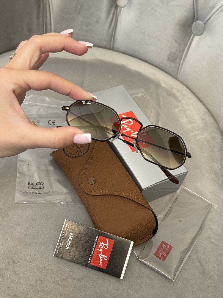 Солнцезащитные очки ray ban темно коричневая линза полный комплект