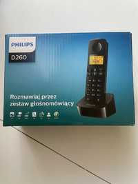 Telefon bezprzewodowy stacjonarny Philips D260 pudełko, komplet