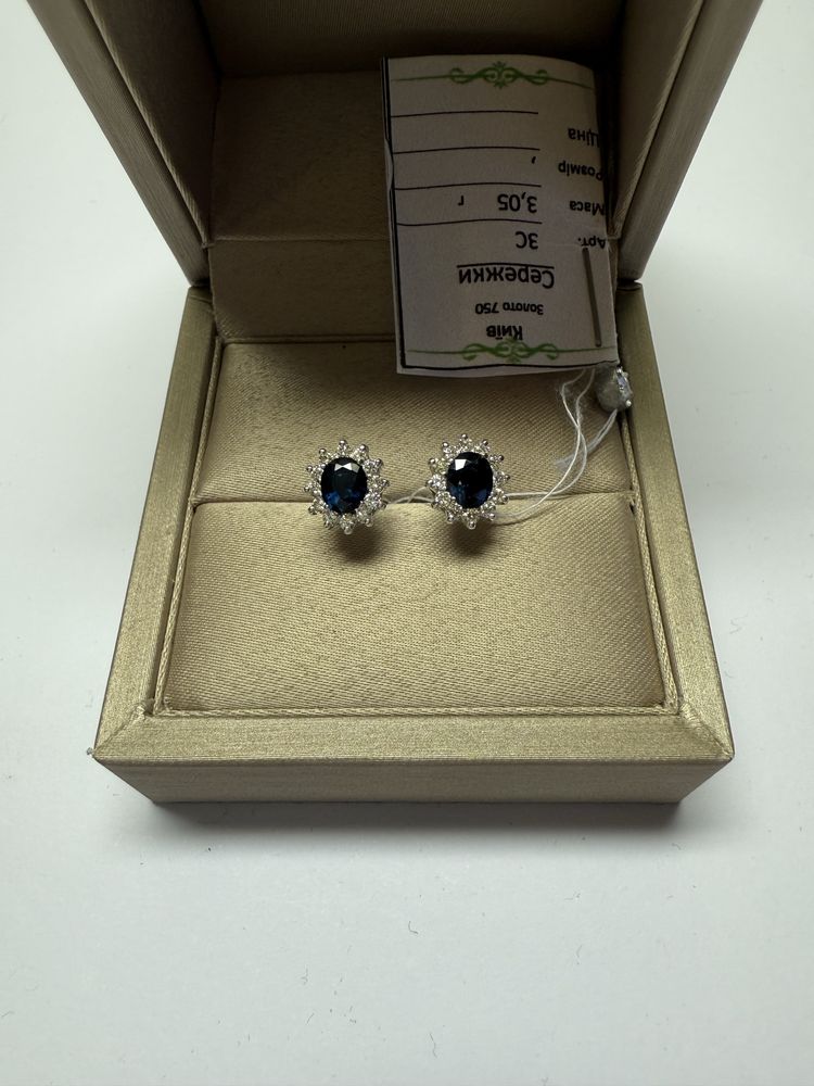Серьги Tiffany 750 проба, сапфиры Цейлон 1.16 ct, бриллианты 0.40 ct