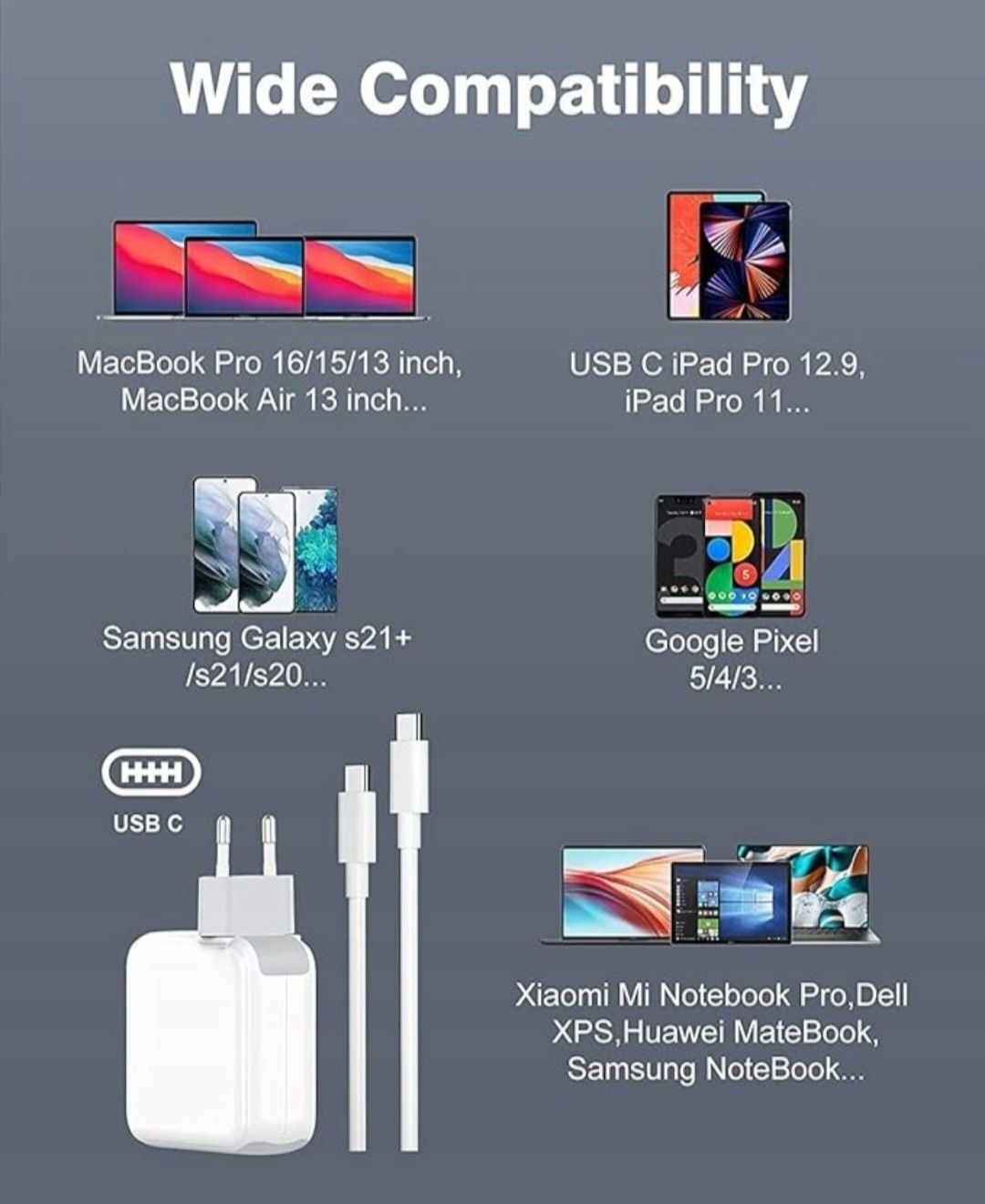Ładowarka USB C Kompatybilna z MacBook Pro IFEART 65 W