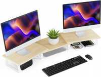 Fenge Duży stojak na monitor 108 cm Drewniany stojak pd laptopa Biały