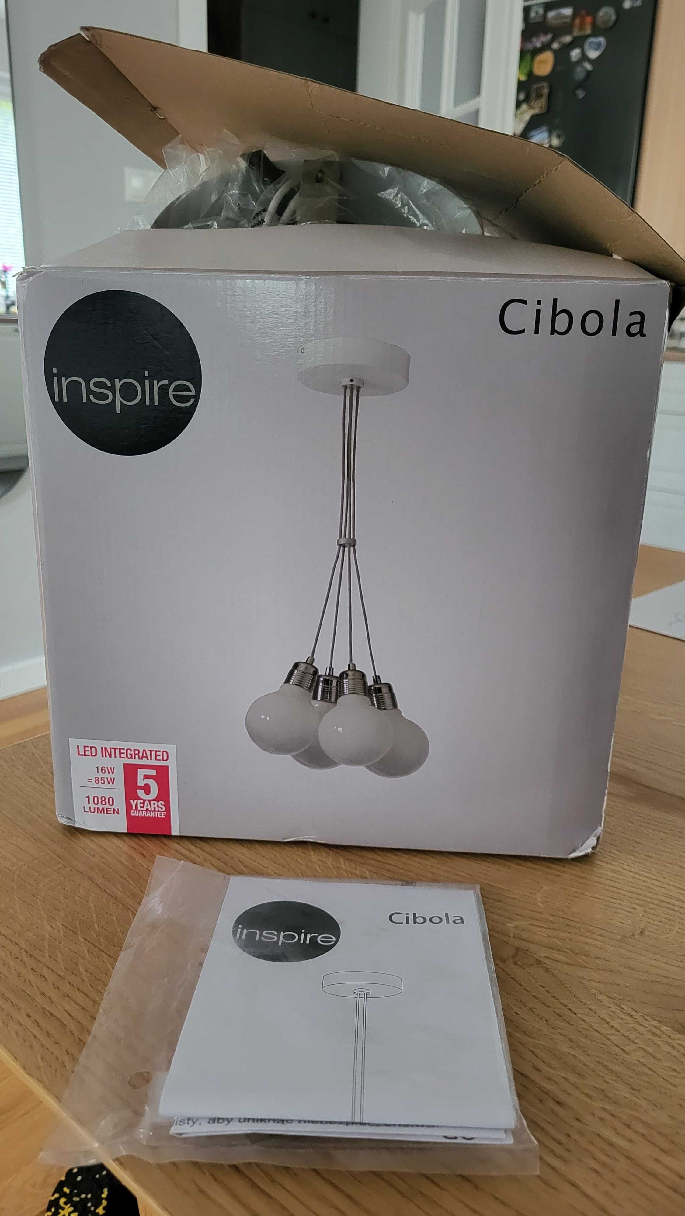 Lampa wisząca sufit Cibola Inspire 4 żarówki LED dekoracja biała szara