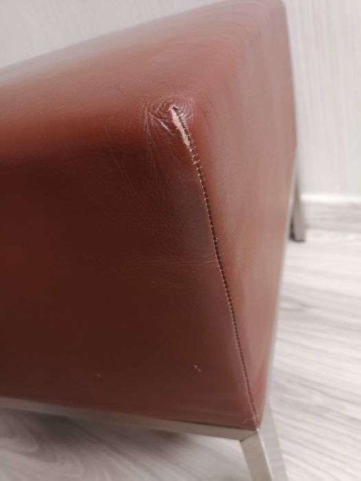 pufa skórzana bordo skóra podnóżek 58x57x44 INOX