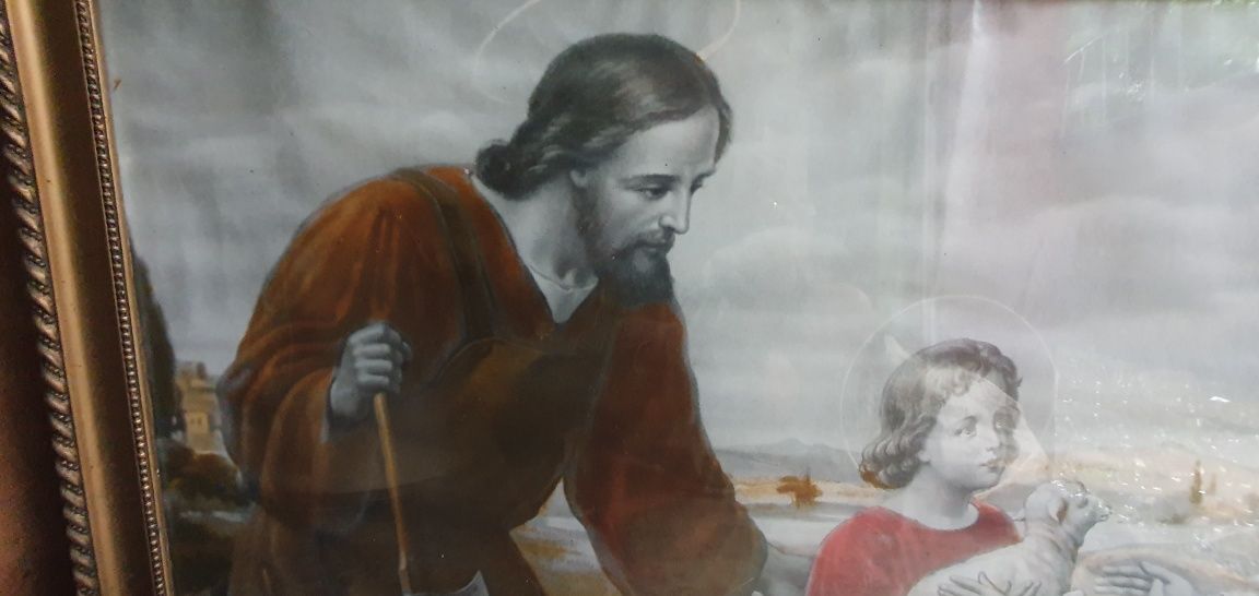 Obraz religijny, święty Józef Maryja Jezus 120x50 cm #PRL #retro #vint