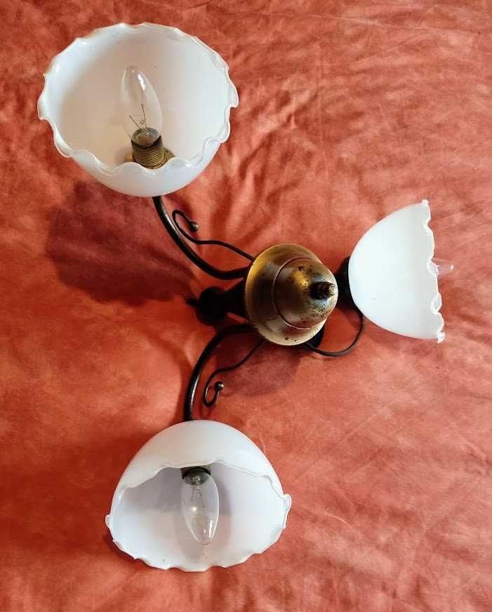 Candeeiro de teto antigo em latão 3 lumes