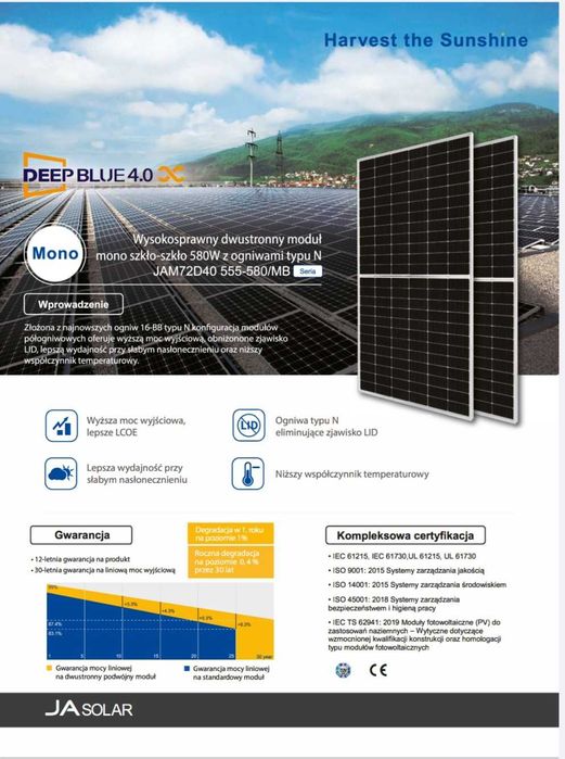 JA SOLAR 575W BIFACIAL 288zł netto panele fotowoltaiczne JAM72D40-575