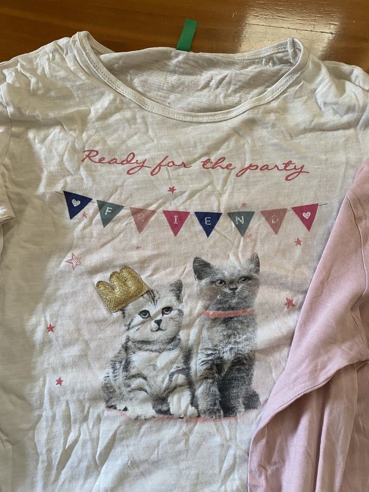 Conjunto 2 camisolas de gatos Benetton e Sisley 10 anos