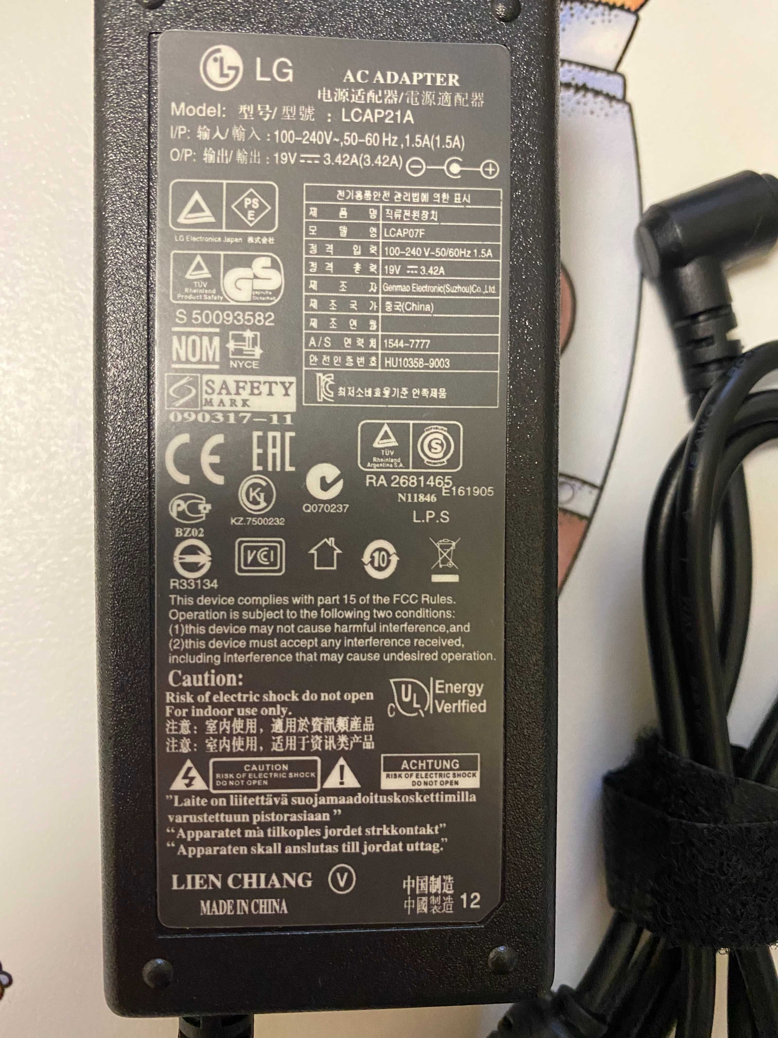 Блок живлення для монітора LG 19V 3.42A 6.5*4.4 mm 65W+ кабель 220В