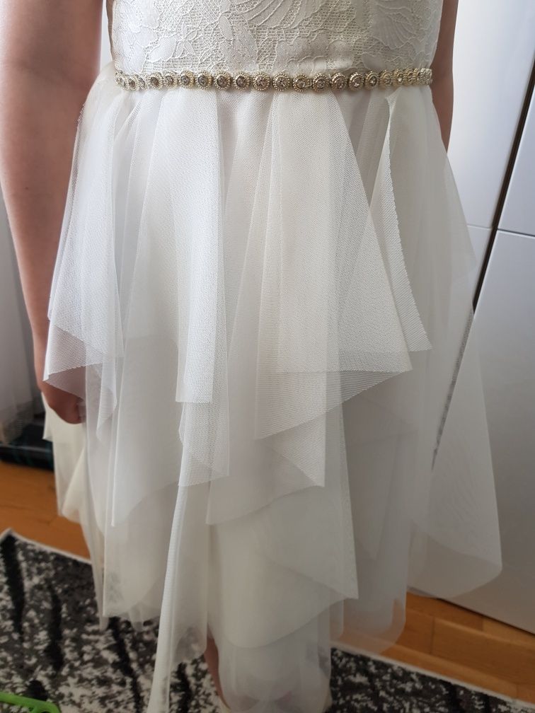 Sukienka elegancka wizytowa komunia chrzciny koronka biała tiul r.134