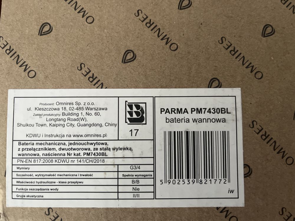 Bateria wannowa omnires parma czarna PM7430BL