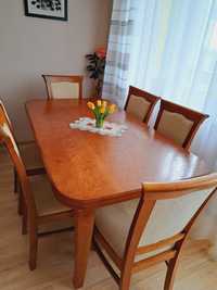 Stół drewniany + 6 krzeseł 160×90. Rozkładany.