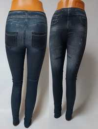 Nowe grafitowe legginsy imitujące dżinsy z kieszonkami  M 38 L 40