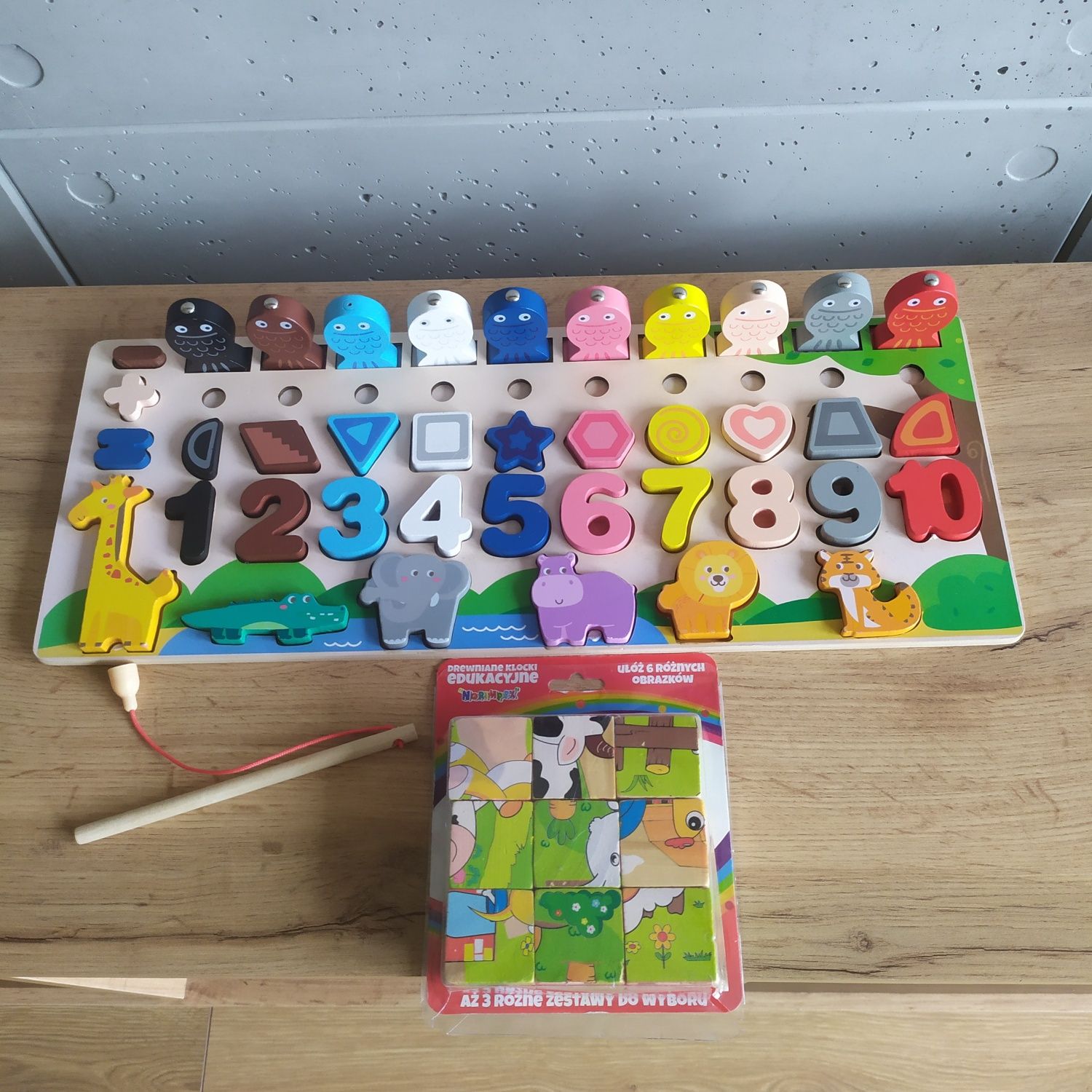 Układanki drewniane Montessori rybki, cyferki, zwierzątka 3 sztuki
