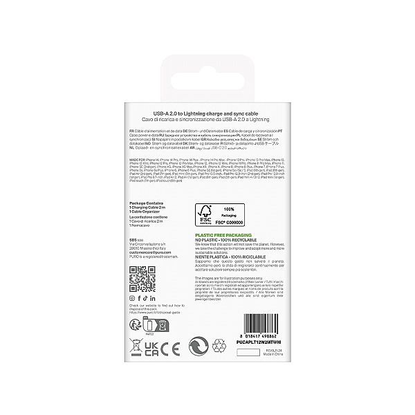 Kabel Puro TPE 12W USB-A - Lightning 2m - biały