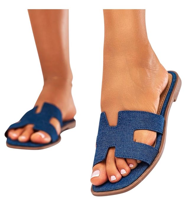 Klapki damskie niebieskie jeansowe Denim 39 płaskie lekkie buty