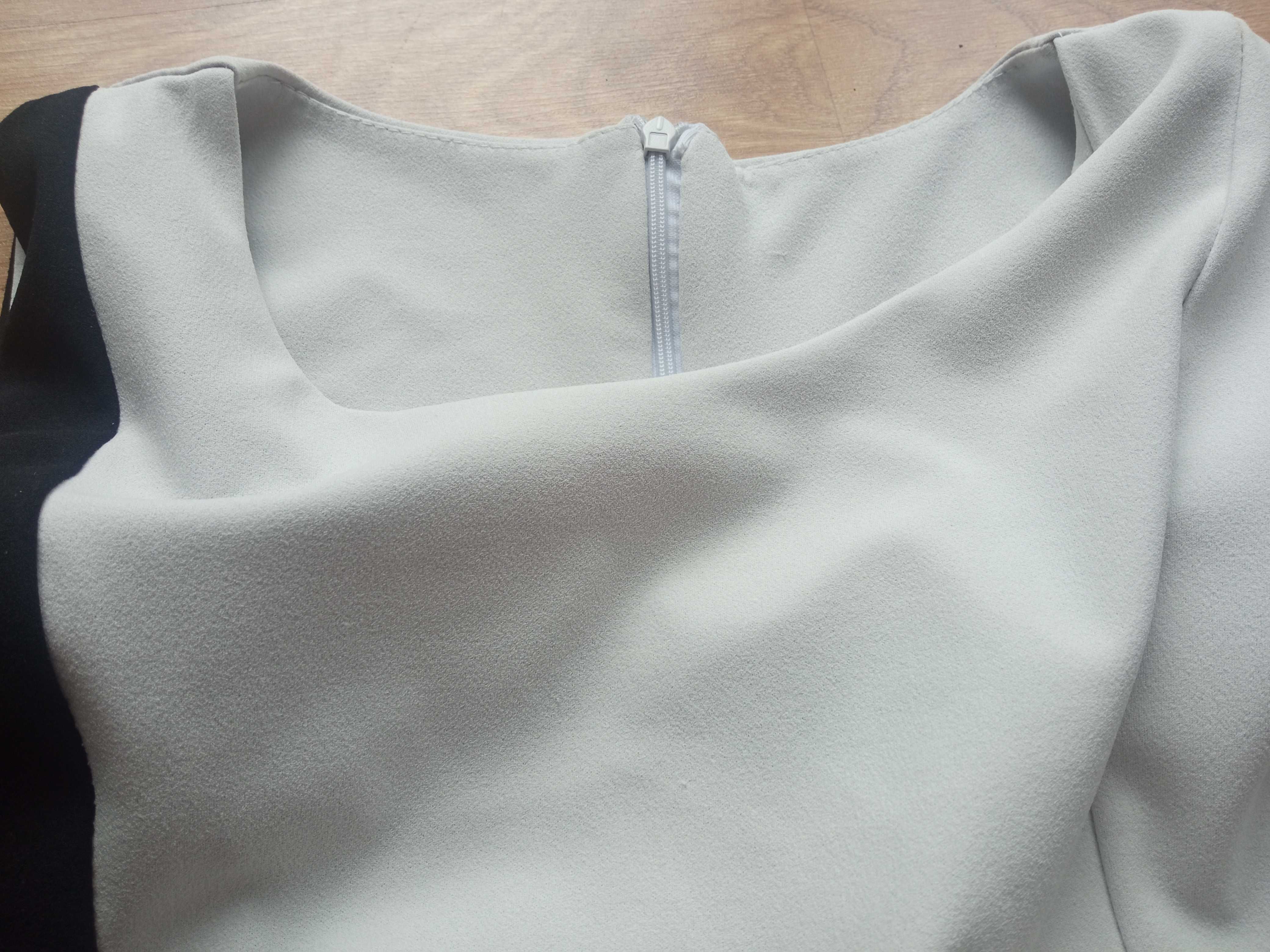 Sukienka elegancka biurowa szara czarna 36 S poliester elastan