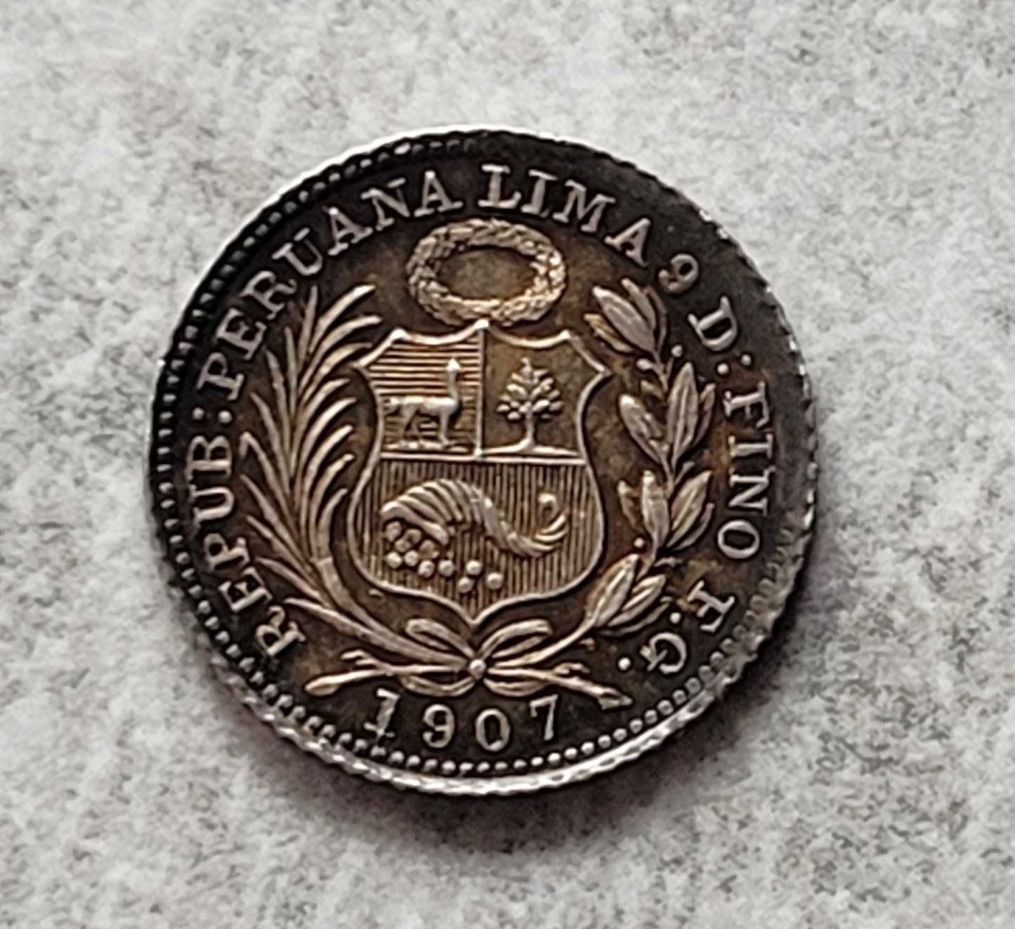 42) PERU srebro - 1/2 Dinero - 1907 r.