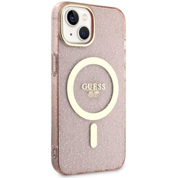 Etui Guess Glitter Gold MagSafe Różowe do iPhone 14/15/13, 6.1"