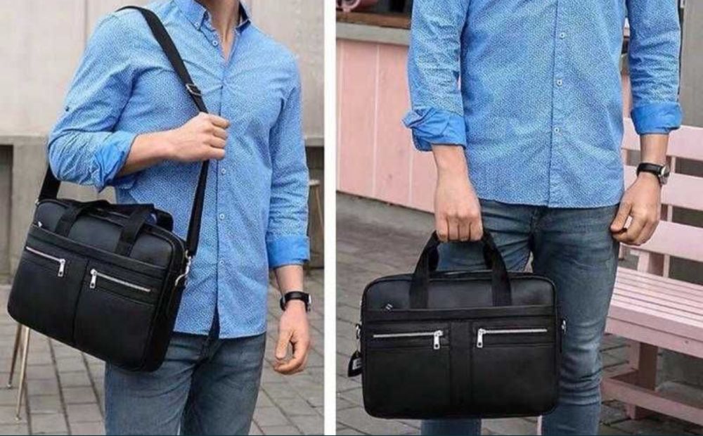 Якісна чоловіча шкіряна сумка- портфель, для ноутбука чи документів